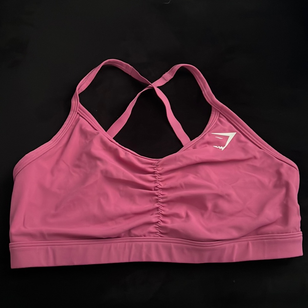 Pink Gymshark rutched sports bra.